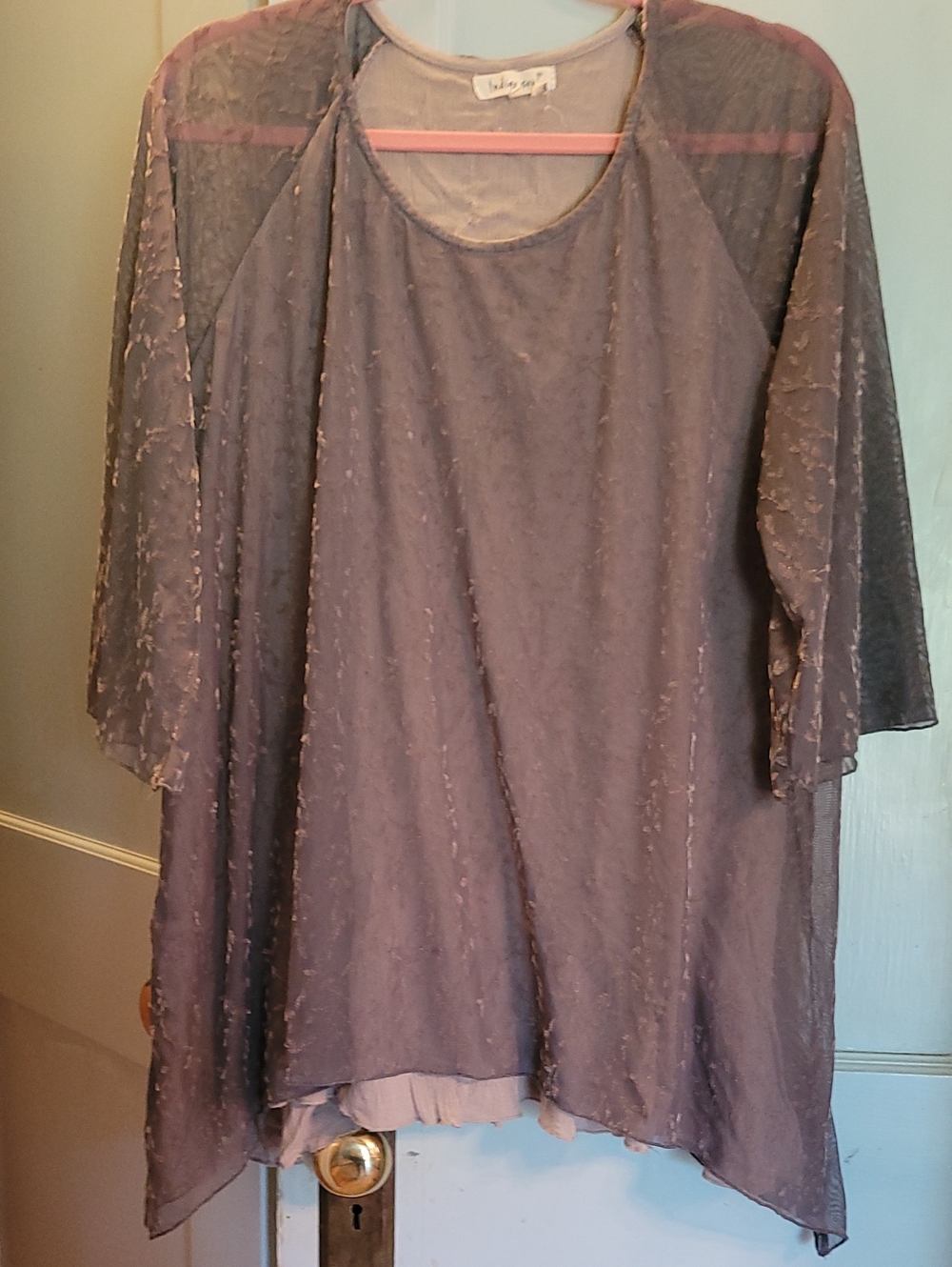 indigo soul Grayish Lavender Sheer Lined Stretch Top